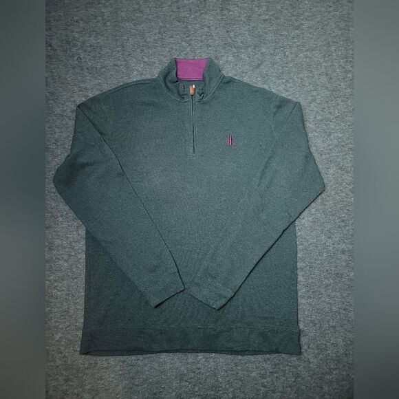 Johnnie O  Sweater Mens Large Green  Quarter Zip With Purple Logo - Picture 1 of 9